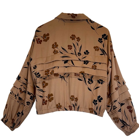 saltwater LUXE Floral Satin Zip Bomber Jacket Coat Tan Asherton Boho Festival M - Picture 3 of 16